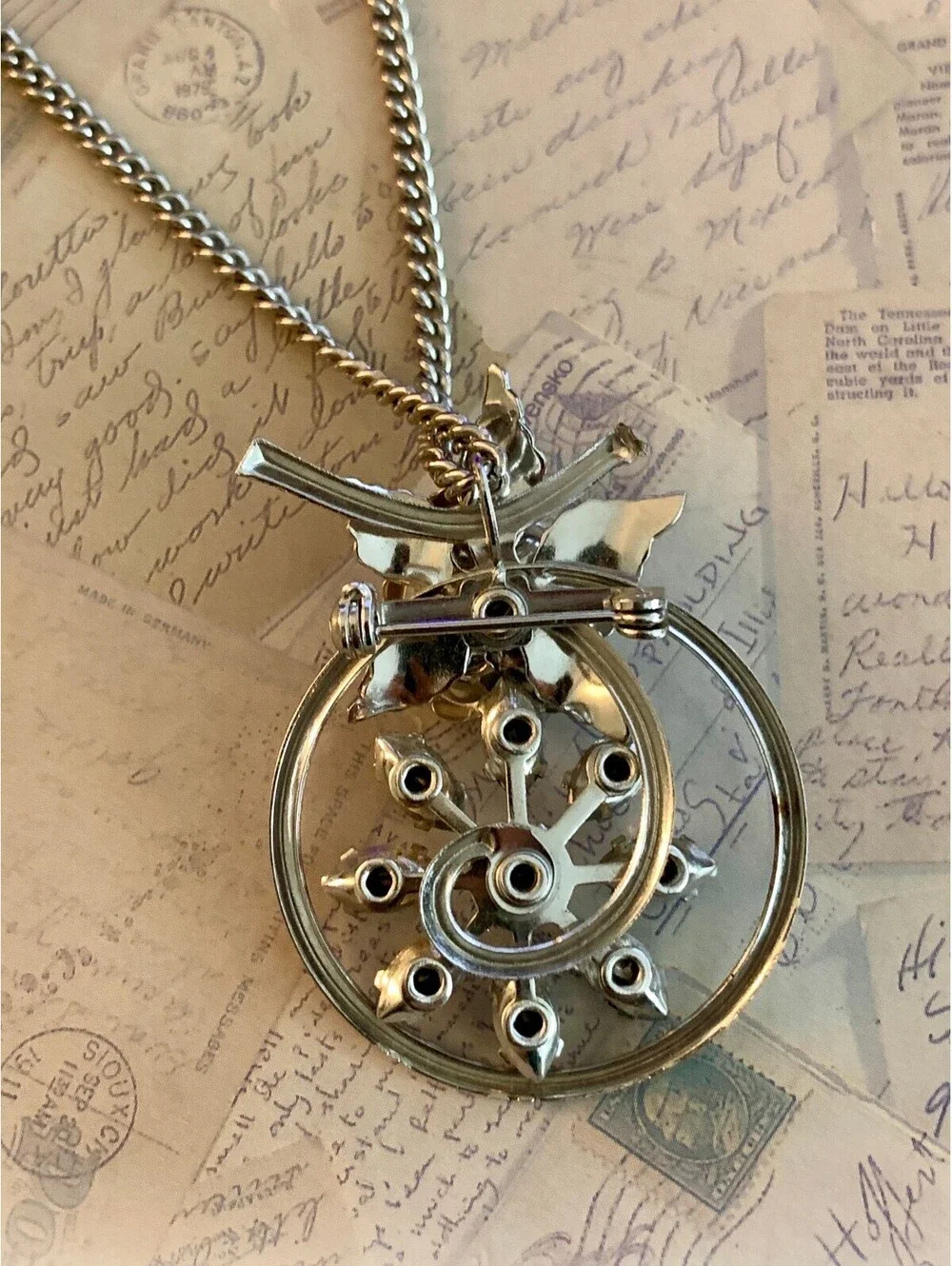Vintage Unique Dual-Sided Pendant Necklace with Floral & Geometric Charm